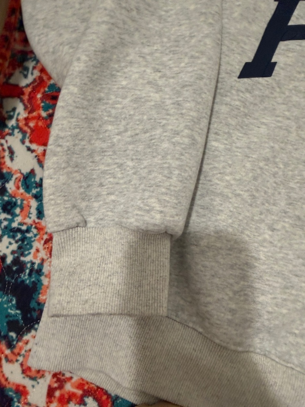 Parker Gray Crewneck Sweatshirt with Navy Lettering : stained - Picture 3 of 9